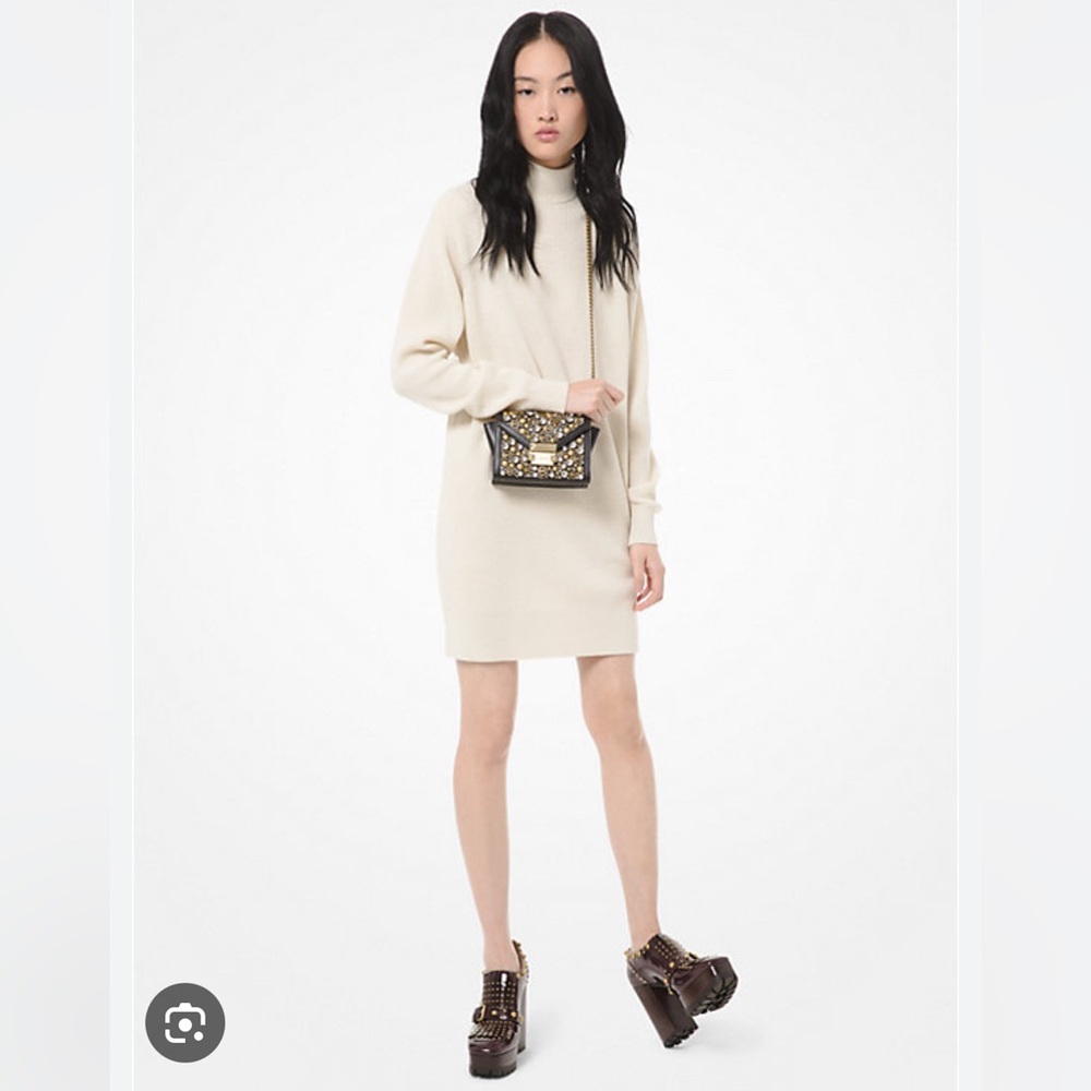 NWT Michael Kors Ribbed Turtleneck Sweater Dress Bone